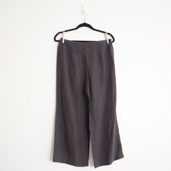 Weekend Max Mara US 8 Fit W13 Linen Wide Leg Cropped Trousers Brown Side Zip - Picture 1 of 10